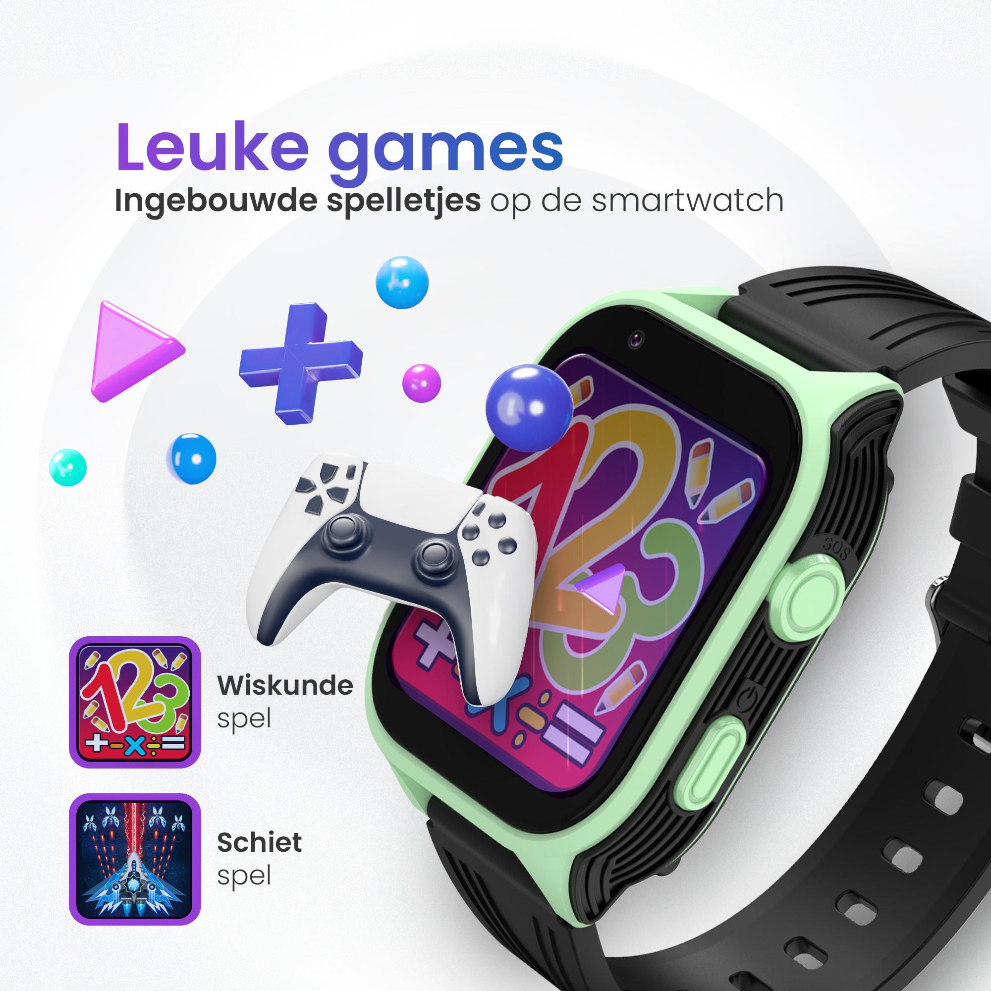 GPS Horloge Deluxe - Zwart/Groen - GLOW IN THE DARK - Kinder Smartwatch