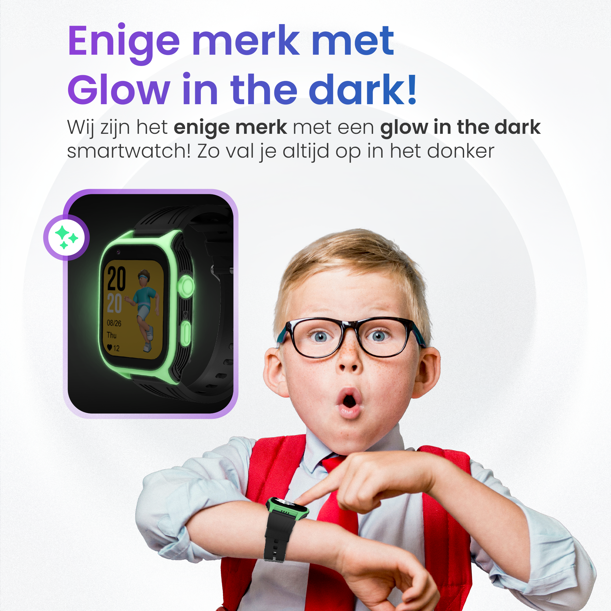 GPS Horloge Deluxe - Zwart/Groen - GLOW IN THE DARK - Kinder Smartwatch