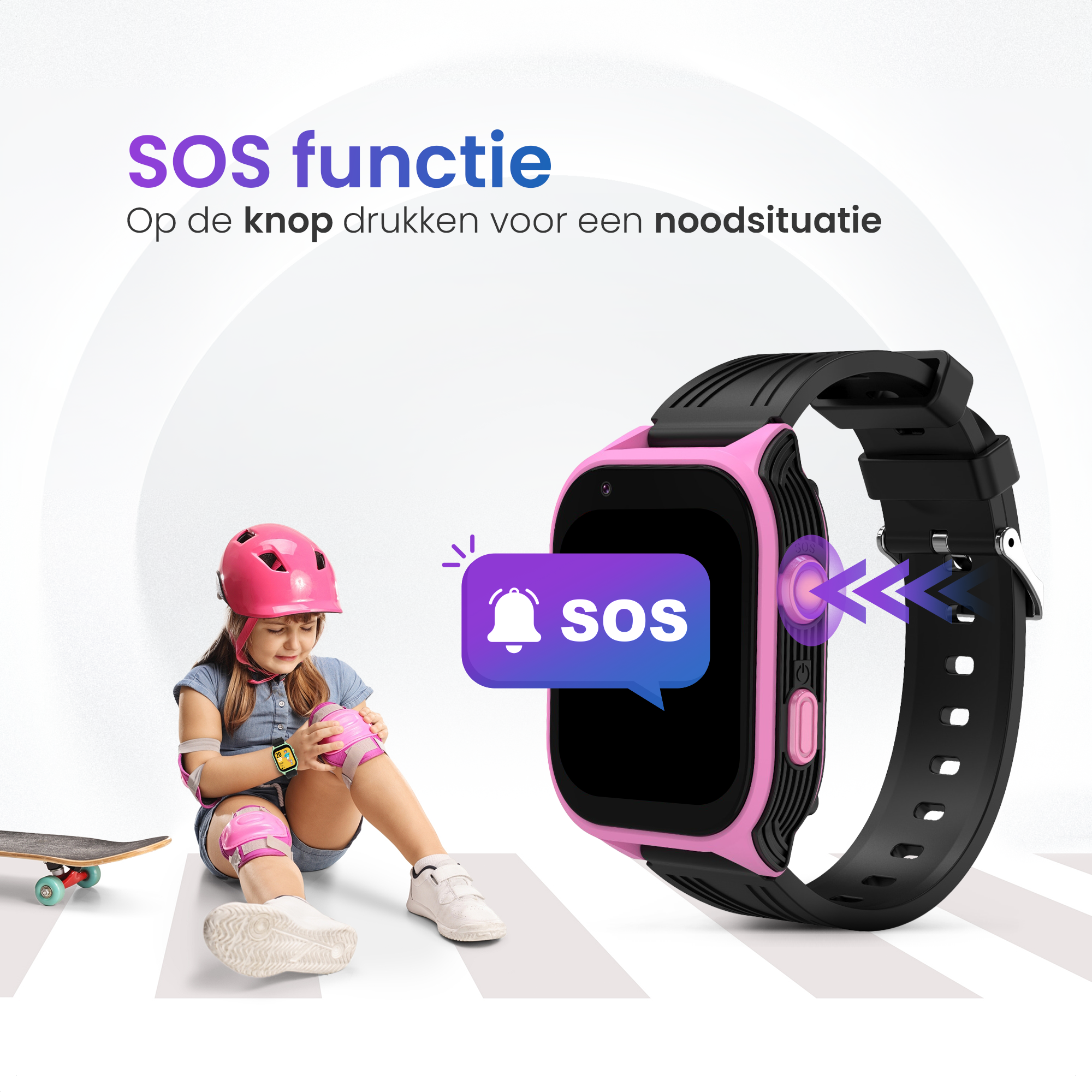 GPS Horloge Deluxe - Zwart Roze - Kinder Smartwatch