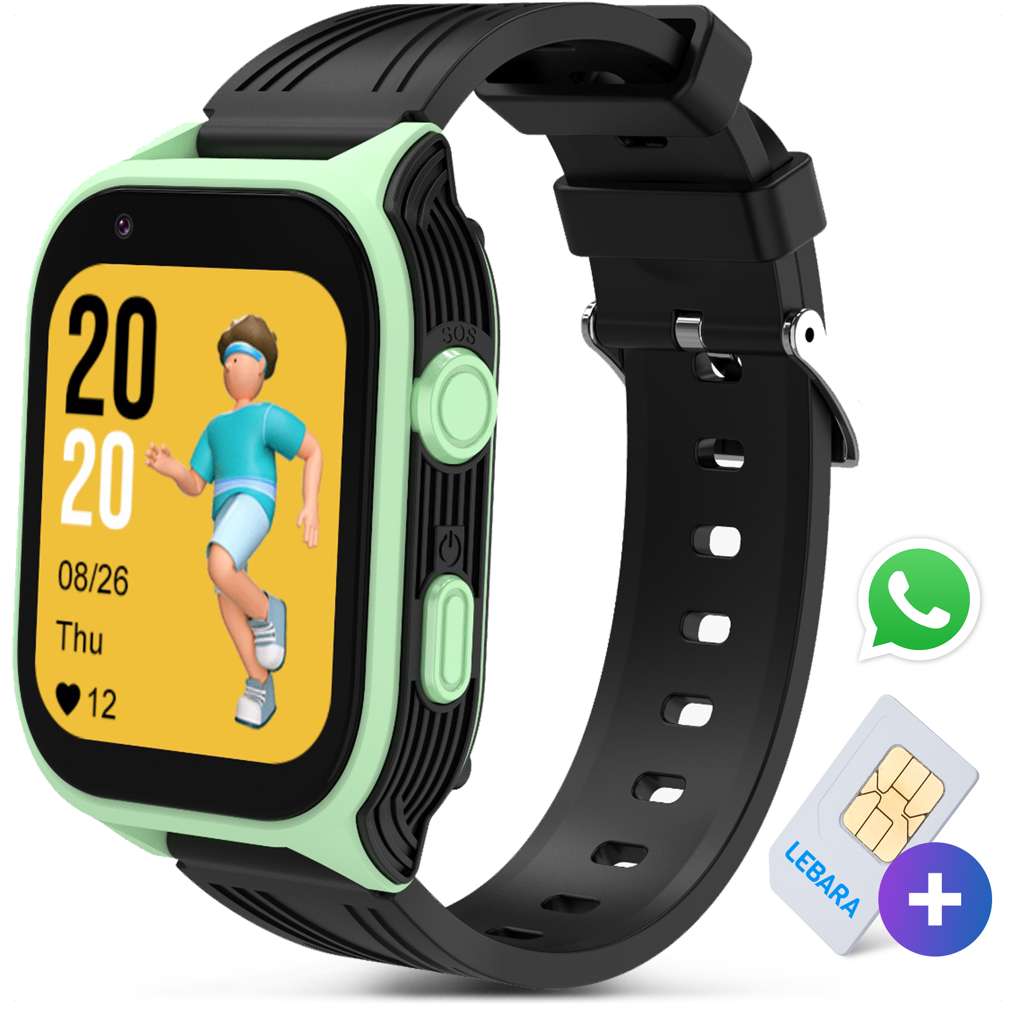 GPS Horloge Deluxe - Zwart/Groen - GLOW IN THE DARK - Kinder Smartwatch