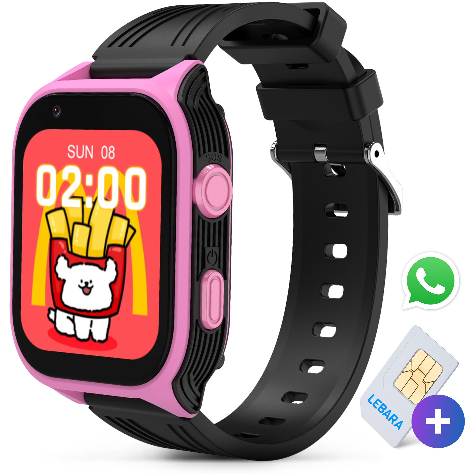 GPS Horloge Deluxe - Zwart Roze - Kinder Smartwatch